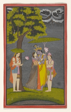 Krishna and Radha Sheltering from the Rain by Unknown Artist