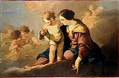 La Vierge et l'enfant apparaissent dans le ciel au milieu d'angelots by Laurent de La Hyre