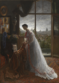 Lady Standing before an Open Window by Edouard Frederic Wilhelm Richter