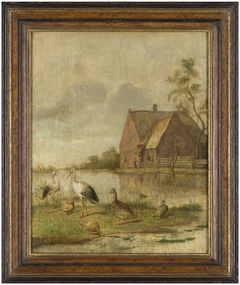 Landschap met vogels en boerenhuis by Margareta de Heer