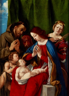 Madonna and Child with the Saints John the Baptist, Francis of Assisi, Joseph (?) and Catherine of Alexandria by Lorenzo Lotto