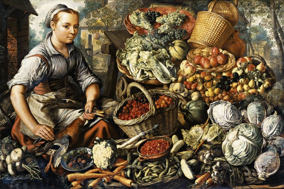 Market Woman with Fruit, Vegetables and Poultry