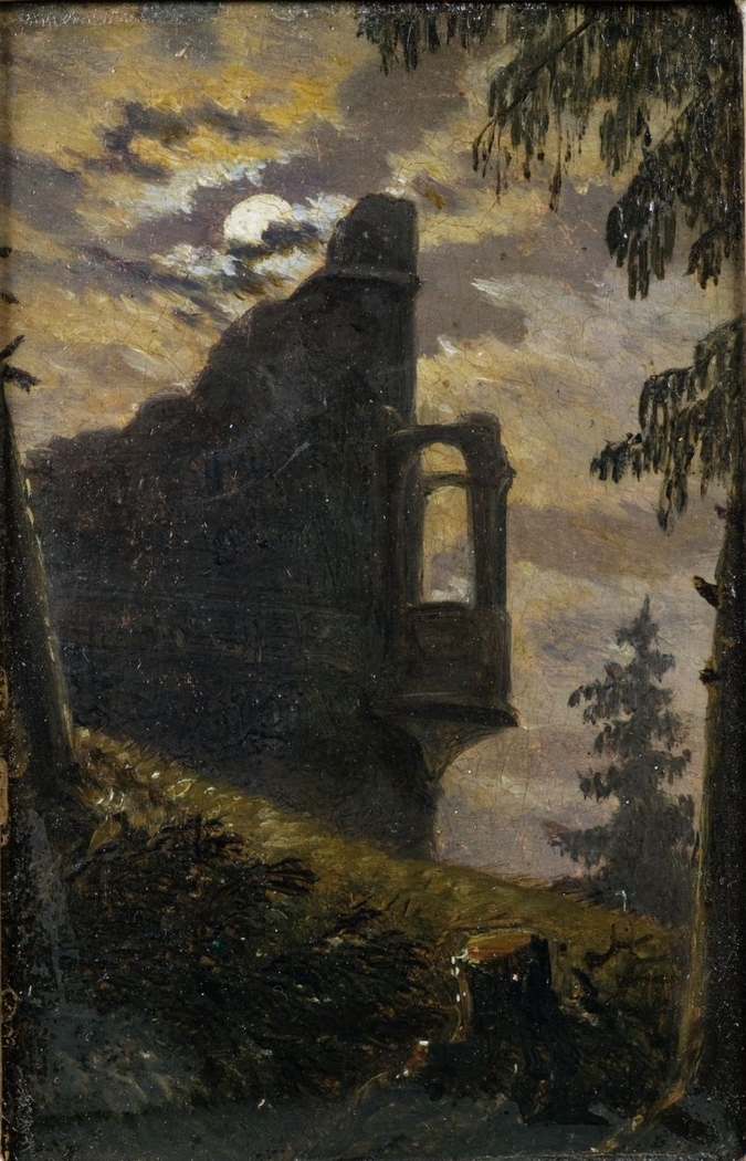 Moonlight Behind a Castle Ruin with Alcove