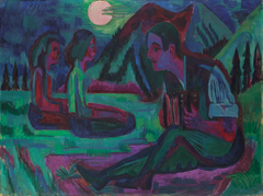 Night Moon; Accordion Player by Moonlight by Ernst Ludwig Kirchner
