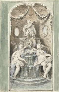 Ontwerp voor een decoratieve schildering met een fontein by Dionys van Nijmegen