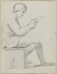 Op een kruk zittende jongeling met een document in zijn handen by Unknown Artist