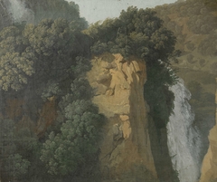 Overgrown Cliffs with a Waterfall in Italy, perhaps at Tivoli by Unknown Artist
