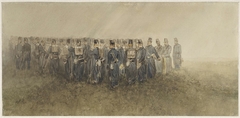 Pauze van een bataillon infanterie op de heide by Charles Rochussen