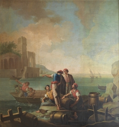 Pescadores junto a un puerto by Zacarías González Velázquez