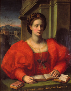 Portrait of a Lady Reading a Music Book inscribed 'Petrarcha'