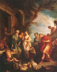 Rébecca reçoit d'Eliezer les présents d'Abraham