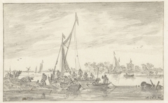 Riviergezicht met vissersboten by Jan van Goyen