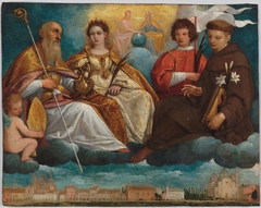 Saints Prosdocimus, Justina, Daniel, and Anthony of Padua in Glory with a View of the Prato della Valle, Padua by Pietro Damini