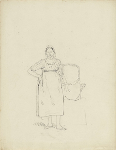 Schets van een staande vrouw met een mand by Pieter van Loon