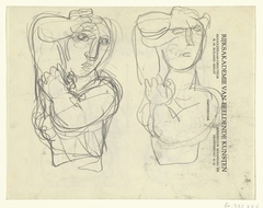 Schetsblad met twee naaktstudies op briefpapier van Roland Holst (als hoogleraar-directeur van de Rijksacademie van Beeldende Kunsten) by Leo Gestel