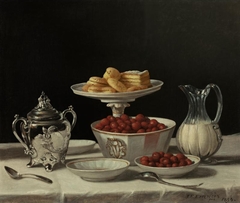 Still life, strawberrys and cream by John F Francis