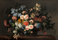 Still life with basket of flowers