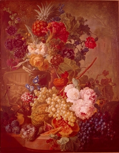 Stilleven met bloemen en vruchten by Jan van Os