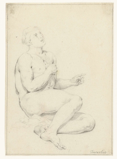 Studie van een zittend mannelijk naakt by Jacob Toorenvliet