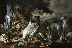 Swan and other Dead Birds with Sporting Dogs in a Landscape