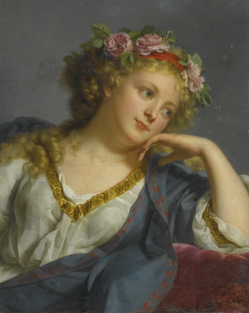 Portrait of a Lady wearing a Floral Wreath, possibly as Flora