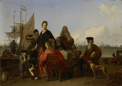 The Bakhuysen and de Hooghe Families dining at the Mosselsteiger (Mussel Pier) on the Y, Amsterdam by Ludolf Bakhuysen