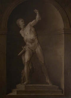 The Borghese Warrior (Grisaille Paintings of Classical Statuary: a set of eight reproductions of celebrated antiques with the addition of niches, pedestals, classical masonry, trees, etc.) by Louis Gabriel Blanchet