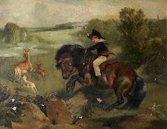'The First Leap': Lord Alexander Russell (1821-1907), on his pony 'Emerald' (after Landseer )