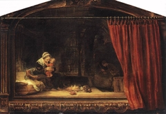 The Holy Family with Painted Frame and Curtain by Rembrandt