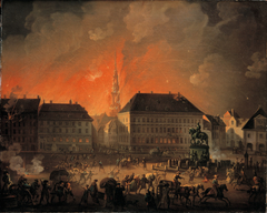 The Most Terrible Night. View of Kongens Nytorv in Copenhagen During the English Bombardement of Copenhagen at Night between 4 and 5 September 1807 by Christian August Lorentzen