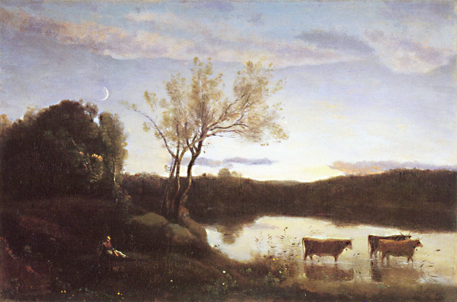 The Pond, Three cows and a Crescent Moon