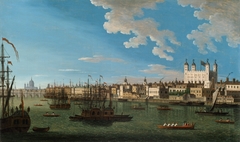 The Thames at the Tower of London with London Bridge and St. Paul's in the Distance by Joseph Nickolls