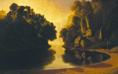 The Tranquil Lake: Sunset Seen through a Ruined Abbey by attributed to James Johnson