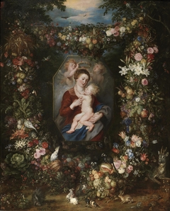 The Virgin and Child in a Painting surrounded by Fruit and Flowers