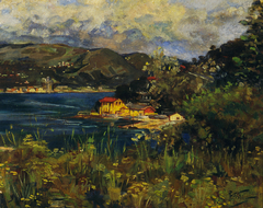 Untitled [Bay landscape with Italian cities] by G. P. Nerli