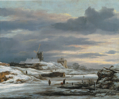 Winter Landscape with figures and a Windmill by Jacob van Ruisdael