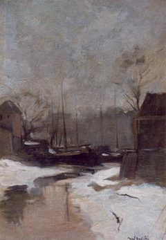 Winters stadgezicht met boten in de haven by Paul Bodifée