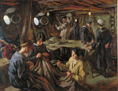 WRNS Ratings Sail-making: On Board 'HMS Essex' at Devonport, 1918 by Stanhope Forbes