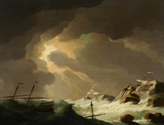 A Galley with Other Vessels Wrecked on a Rocky Coast by Charles Brooking