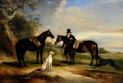 A Groom (Frank Spence) with Two Ponies and Two Greyhounds in a Landscape by John Ferneley