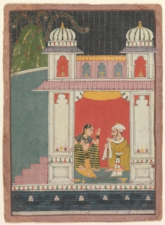 A Heroine and Her Lover in a Pavilion: Page from a Dispersed Nayikabheda