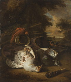 A Partridge and a Pigeon with Instruments of the Chase by Anonymous