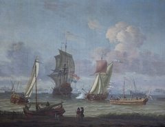 A State Barge and other Shipping near the Shore (after Abraham Storck) by Ranelagh Barret