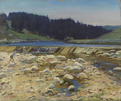 A Stream Bed at Labergement Jura Forest by Alfred Munnings