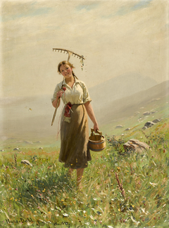 A young woman in the meadow by Hans Dahl