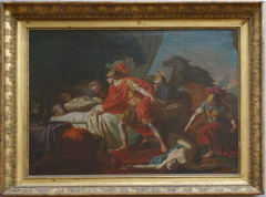 Achilles lays Hector's corpse at the feet of the body of Patroclus by Joseph-Benoît Suvée