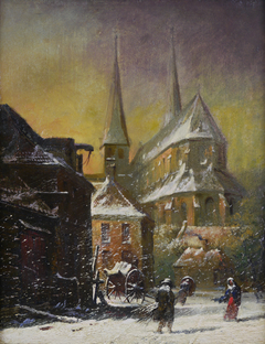 Achterzijde Bergkerk in sneeuw by Jan Derk Huibers