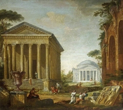 Architectural Capriccio with the Pantheon and the Maison Carrée (manner of Panini)