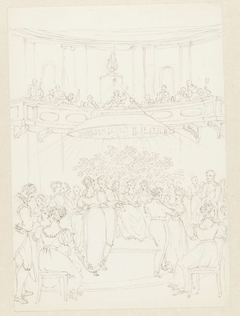 Balzaal met dansende paren en een orkest by Pieter Bartholomeusz Barbiers