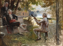 Bellman Playing the Lute for Gustaf III of Sweden and G.M. Armfelt in Haga Park, sketch by Albert Edelfelt